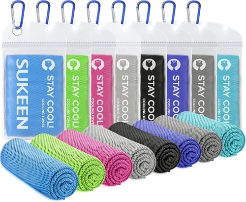 Sukeen Cooling Towels 8 Pack (40"x12"), Chilly Ice Cooling Neck Wraps - color: Black/Royal Blue/Dark Gray/Lake Blue/Sky Blue/Green/Rose Red/Gray