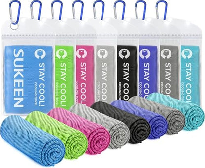 Sukeen Cooling Towels 8 Pack (40"x12"), Chilly Ice Cooling Neck Wraps - color: Black/Royal Blue/Dark Gray/Lake Blue/Sky Blue/Green/Rose Red/Gray