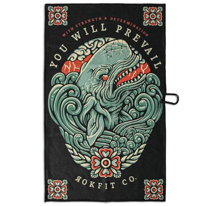 RokFit Multi-use Bold Graphic Towel with Carabiner Clip. (You Will Prevail) - color: You Will Prevail