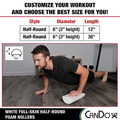 Cando-30-2341 Full-Skin PE Foam Roller For Muscle Restoration, Massage Therapy, Sport Recovery, And Physical Therapy. White, 6" x 12", Half-Round - size: 12-inch