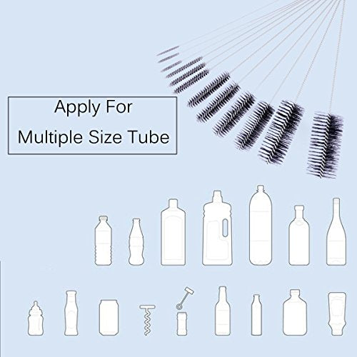 Eboot 10 Pcs 8.2 Inch Tube Cleaning Brushes Nylon Cleaner Brush Long Sink Drain Pipe Cleaning Brushes 10 Different Diameters for Bottle Straw Tumbler Home Sink Plumbing