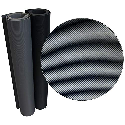 Rubber-Cal Fine-Ribbed Thermoplastic Flooring - 3.5mm x 36" x 3ft - Black - size: 36"L x 36"W x 0.1"Th