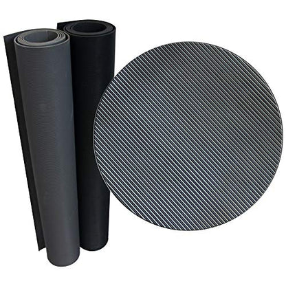 Rubber-Cal Fine-Ribbed Thermoplastic Flooring - 3.5mm x 36" x 9ft - Black - size: 108"L x 36"W x 0.1"Th