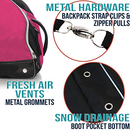 Athletico Ski Boot Bag – Skiing and Snowboarding Travel Luggage – Stores Gear Including Jacket, Helmet, Goggles, Gloves & Accessories – Venting and Grommets for Snow Drainage - color: Pink