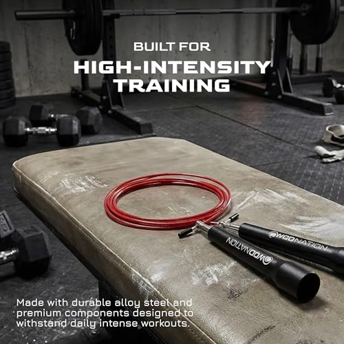 WOD Nation Adjustable Speed Jump Rope For Men, Women & Children - Blazing Fast Fitness Skipping Rope Perfect for Boxing, MMA, Endurance - color: Silver & Black