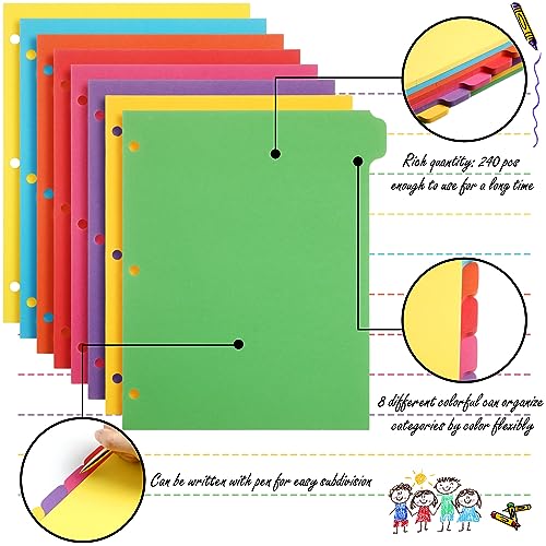 Harloon 30 Set 30 Set 3 Ring Binder Dividers with 8 Tabs, 1/8 Cut Tab Divider 3 Hole Punch 8.5 x 11 Inch Blank Index Binder Bulk 230 GSM Heavyweight Paper for School Class Office Home (Multicolor)