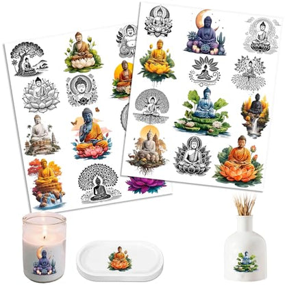 UV DTF Cup Wrap Transfer Stickers, 2 Sheets Buddha Rub On Transfers for Tumblers Glass Cups Mugs Water Bottles - style: Buddha