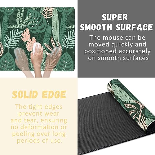 Extended Gaming Mouse Pad Abstract Tropical Leaves Large Mousepad with Stitched Edges,Anti-Slip Rubber Base Keyboard Mouse Mat Desk Pad for Gaming Home Office 35.4 x 15.7 inches - color: Abstract Tropical Leaves