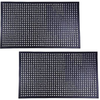 2 Pack Rubber Floor Mat, 36"x60" Anti-Fatigue Door Mat w/Holes for Restaurant, Kitchen, Bar, Indoor/Outdoor, Black