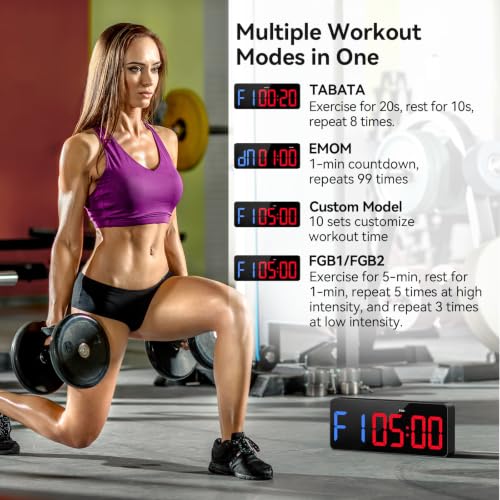 Gym Timer Clock, 12" Large Display LED Exercise Workout Interval - color: Blue&red