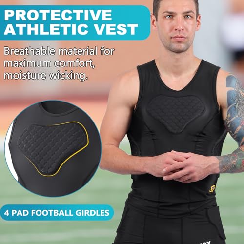 TUOY Adult Rib Chest Protector, New Version - Padded 5 Pads Baseball Football Lacrosse Rib Heart Sternum Guard - color: Black, size: Small