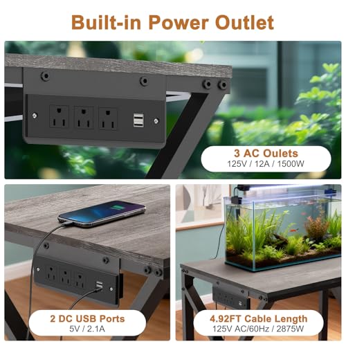 fishkeeper Heavy Duty Metal 50 Gallon Aquarium Stand with Charging Station, 2-Tier Storage Shelves with USB Ports and Outlets, 720LBS High Load Capacity Fish Tank Stand for Reptile/Turtle/Breeder Tank Stand