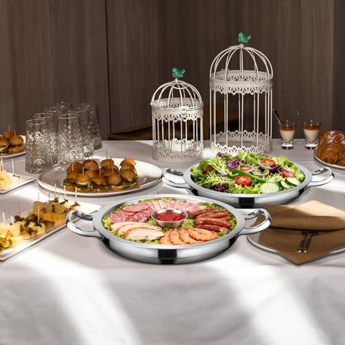 3-Set 12 Inch Chilled Serving Trays, Shrimp Cocktail Serving Dish, Cold Charcuterie Board with Ice Trays for Appetizer Oyster Salad Fruit Buffet Parties, Dishwasher Safe, Stainless Steel 18/10 - size: 3-Set Round
