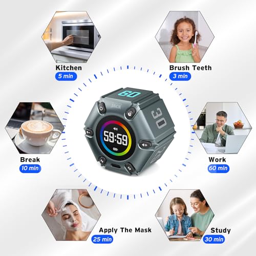 FILP Pomodoro Timer with Silent & Alarm, Visual Timer, 3/5/10/25/30/60min | Productivity Cube timer, Visual Timer for Office, ADHD, Study, Work, Magnetic Timer with Flip Custom Countdown - Iron Gray - color: Iron Gray
