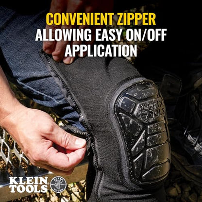 Klein Tools 60628 Tough-Flex Knee Sleeves for Work, Construction, Low-Profile Sleeve with Zipper, Gel-Like Foam, Black, S/M - size: S/M