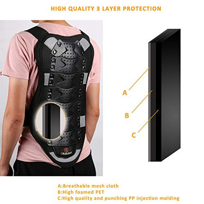 RIDBIKER Chest Protector Motorcycle, Dirt Bike Gear Body Armor Vest Spine Back Protector for Motocross Off-Road (Reflective at Night) (Black, S) - size: Small