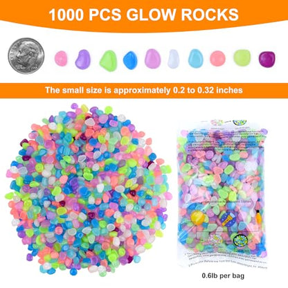 Glow in the Dark Rocks for Outdoor Landscaping, Decorative Garden Pebbles, Luminous Stones for Vases, Pathway, Walkway, Yard, Patio Decor, Glowing Gravel for Fountain, Driveway, 1000PCS, Blue