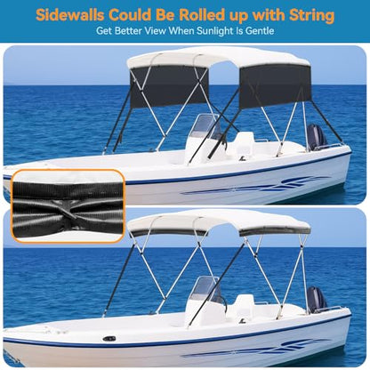 Detachable Clip in Bimini Top Mesh Sidewalls, Boat Sun Shade Universal Fit for 4 Bow Bimini Tops, with Straps Clips (Bimini Tops Not Included) - size: 4 Bow