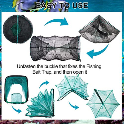 3 Pcs Minnow Trap, Include 2 Fishing Bait Trap 1 Cylindrical Hexagon Crab Crawfish Trap, Lobster Shrimp Collapsible Cast Nets Portable Folded Fishing Accessories,12x21.65 Inches