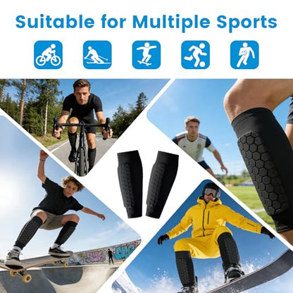 Soccer Shin Guards Ski Guards Gel Pads Shin Defender Shin Guards for Kids Youth Adult, Calf Compression Sleeve with Honeycomb Pads for Football & Skiing - size: Large