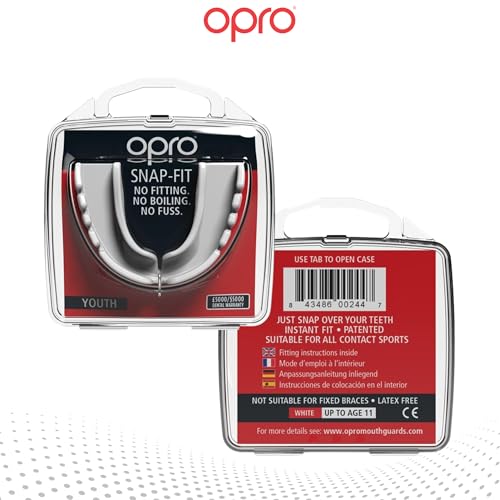 OPRO Youth Snap-Fit Mouth Guard, Instant Fit (White) - color: White, size: Youth (Under 11)