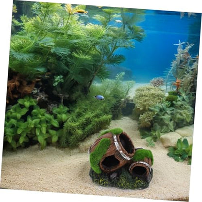 TOYANDONA Resin Barrel Fish Tank Decor Realistic Aquarium Hideout for Betta Shrimp Cichlids Durable Prop for Natural Layout Sturdy Fish Cave Rustic Style