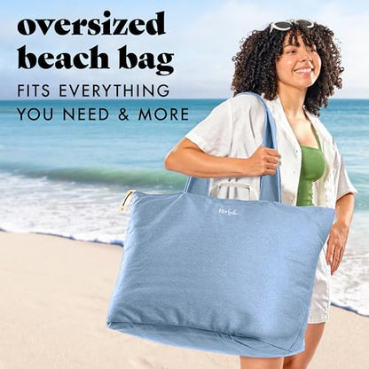 Fit & Fresh XL Beach Tote Bag for Women – XL Travel Tote with Zipper & Pockets, Oversized Canvas Pool Bag, Weekender Carry-On