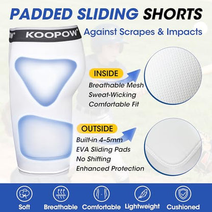 Youth Boys Padded Compression Sliding Shorts Pants With Soft Cup & Pocket - color: White-0933w, size: X-Large