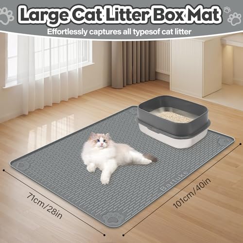 Cat Litter Mat, Extra Large 40" x 28" Silicone Mat Litter Trapping Mat for Scatter Control, Soft on Kitty Paws, Easy to Clean (Dark Gray) - color: Dark Grey