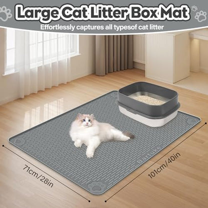 Cat Litter Mat, Extra Large 40" x 28" Silicone Mat Litter Trapping Mat for Scatter Control, Soft on Kitty Paws, Easy to Clean (Dark Gray) - color: Dark Grey
