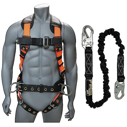 AFP Demon Comfortable Fall Protection Harness Kit – OSHA/ANSI PPE Full Body Safety Harness for Construction Work - size: Large-Extra Large, style: Harness + Single Leg Snap Hook