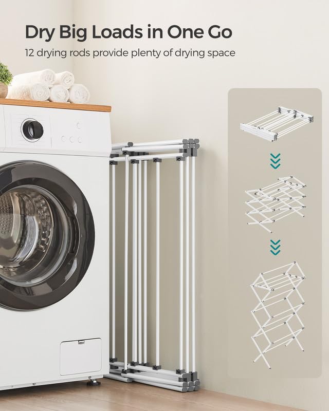 SONGMICS Foldable Clothes Drying Rack, 29.5 x 14.6 x 53.1 Inches - color: White, size: 29.5" W