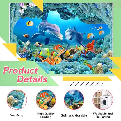 Ocean Dolphins Backdrop 8x6 FT Under the Sea Cave Photo Backdrops Underwater Corals Fish Party Decorations Background Kinds Adult Baby Shower Birthday Photo Booth Props