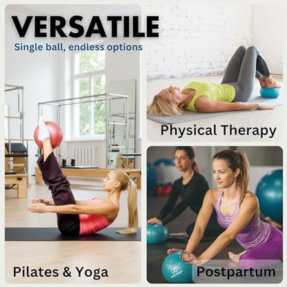 ProBody Pilates Ball Small — 9 Inch Small Exercise Ball | Anti-Burst PVC, Latex-Free, Clinic Grade, Between-Knees Stabilizer, Postpartum & Rehab, Straw Inflator, Yoga Ball Small - color: Aqua