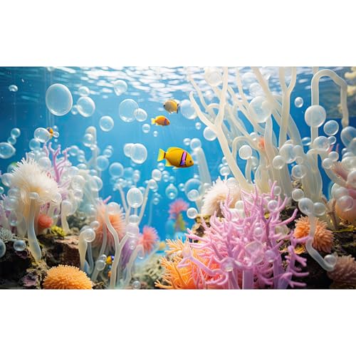 Clownfish Sea Anemones Aquarium Background Tropical Coral Reef Fish Tank Background Underwater Scene Marine Life Deep Ocean Terrarium Backgrounds Tropical Ocean Floor Reptile Tank Backgrounds 24x12in - color: Blue_Pink, size: 24(W)x12(H)in
