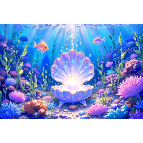 10x6.5FT Mermaid Backdrop Under The Sea Party Decorations, Underwater Ocean Scene with Giant Shell & Pearl, Coral Reef Fish Aquarium Background for Photography Kids Birthday Baby Shower - size: 10x6.5 FT