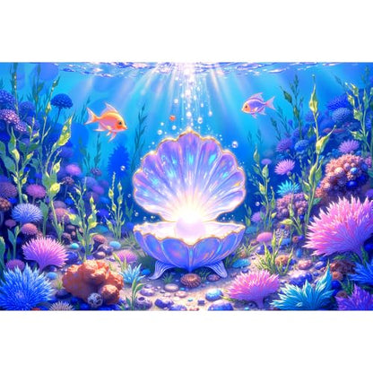 8x6ft DewPrint Underwater Backdrop for Under the Sea Party Decorations, Mermaid Ocean Scene with Giant Shell & Pearl, Coral Reef Fish Aquarium Background for Photography Kids Birthday Baby Shower - size: 8x6 FT
