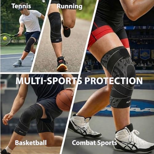 Wrestling Knee Pad, BJJ Knee Sleeve with Detachable Straps – Anti-Slip Compression Brace with Full Knee Cap Protection – for BJJ, Wrestling, Judo, MMA, Basketball, Tennis & Running Sports (Size S) - size: Small