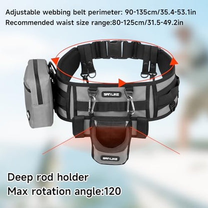 SANLIKE Fishing Belt Rod Holder Wading Fly Fishing Belt Kit Adjustable Fighting Waist Belt with Detachable Tackle Bag, Belly Rod Holder, Multi-Hook Design, Fishermen Tackle for Saltwater Surf
