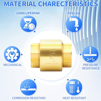 ChillWaves Brass In-Line Spring Check Valve 1-1/4" NPT Female Thread, One-Way Non-return Vertical Check Valve for Backflow Prevention(1-PACK) - size: 1-1/4" FNPT, style: PACK OF 1