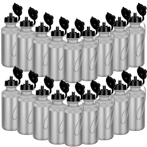 Zubebe 36 Pcs Sports Water Bottles Squeeze Bulk 21 oz | Reusable Plastic Water Bottles with Carry Strap, Back to School Supplies Summer Team Gifts for Students Travel Hiking Cycling - color: Silver Gray