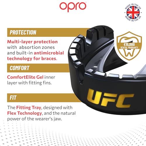 OPRO Gold Level Moldable Mouth Guard for Braces, Premium Fit (Age 10+) - color: Ufc - Black/Silver