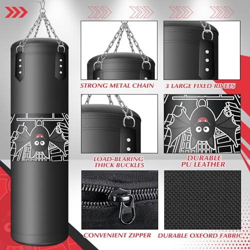 Punching Bag for Kids, 2.7FT Hanging Boxing Bag with Boxing Gloves | Kids Boxing Set Kickboxing Bag for Youth Boxing Karate Muay Thai Kick Taekwondo Training - style: Bats