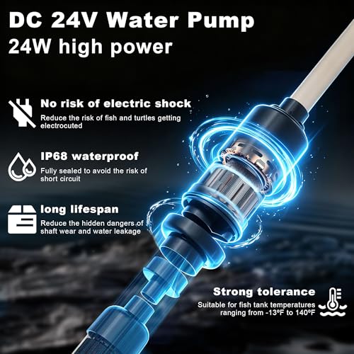 10-100 Gallon Fish Tank Vacuum Gravel Cleaner Electric: Aquarium Vacuum Gravel Cleaner with Adjustable Flow Sock Filter and Water Circulation，DC24V Strong Suction Quiet Pump for Fresh Salt Turtle Tank | One handed sand washing | Internal circulation filtr