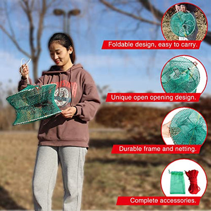 Crab Spring Trap 2 pcs - Bait Trap for Lobster, Crawfish, Shrimp, Portable Folding Collapsible Fishing Traps Nets Fishing Accessories - style: 2pcs X Crab Trap - Large
