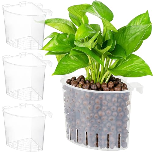 2026 Latest Model Large Aquarium Corner Planter Hanging Plant Holder for Fish Tank Aquaponic Plant Cultivation and Aquascape Accessories Decorations (4 Pack) Transparent