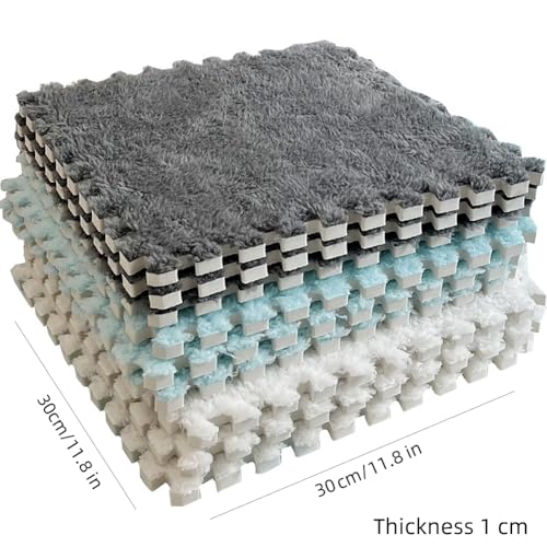 12pcs Carpet Squares Puzzle Floor Mat, Plush Interlocking Carpet Tiles, Anti Slip EVA Foam Jigsaw Floor Tiles, Build A Safe Area for Bedroom Playroom (Grey+Black) - color: Grey+black