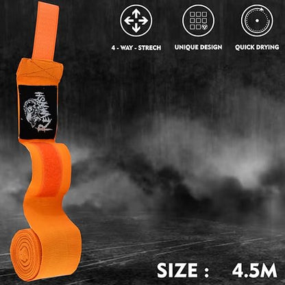 Sports 180-Inch Mexican Style Hand Wraps – Elasticated for Boxing, MMA, Kickboxing, Muay Thai & Martial Arts | Men & Women - color: Orange