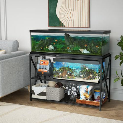 55-75 Gallon Fish Tank Stand, 49.2 x 19.7x 31.5 Inch,Industrial Aquarium Stand with Power Outlet and Switch, Turtle Tank, Reptile Terrariums and Breeder Tank Stand, Black - size: 55-75 Gallon