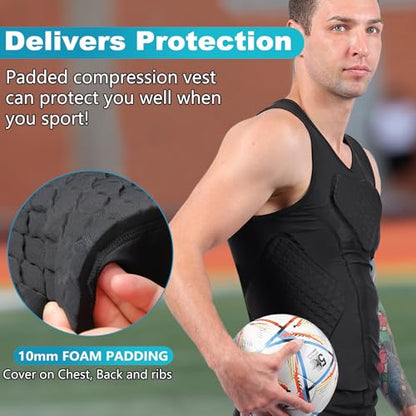 TUOY Adult Rib Chest Protector, New Version - Padded 5 Pads Baseball Football Lacrosse Rib Heart Sternum Guard - color: Black, size: Large